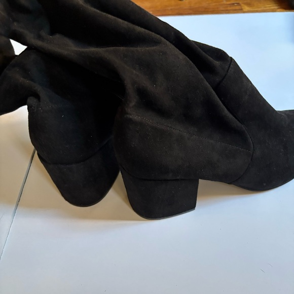 Bar III Ariana Black Suede Over the Knee Heeled Almond Toe Boots - Picture 7 of 7